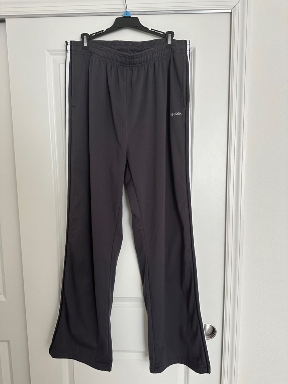 Reebok Charcoal Track Pants with White Side Stripes